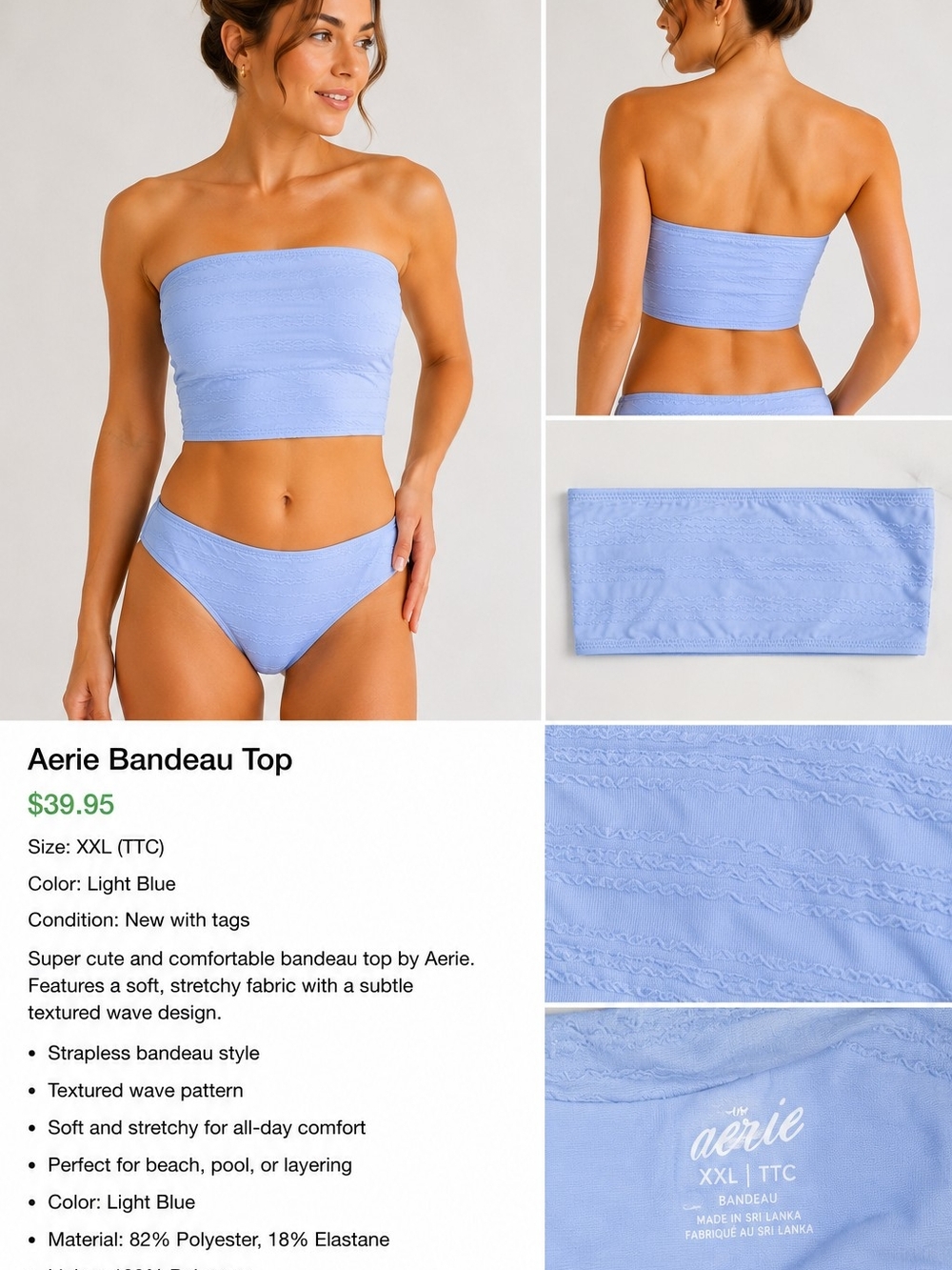 aerie Light Blue Textured Bra With Strapes